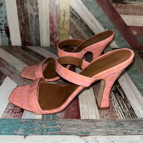 Paris Texas Embossed Leather Two Strap Heels Pink/Orange EUC SZ 6 - Picture 6 of 9